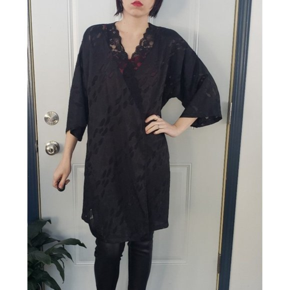 Secret Treasures Sheer Animal Print Black Robe